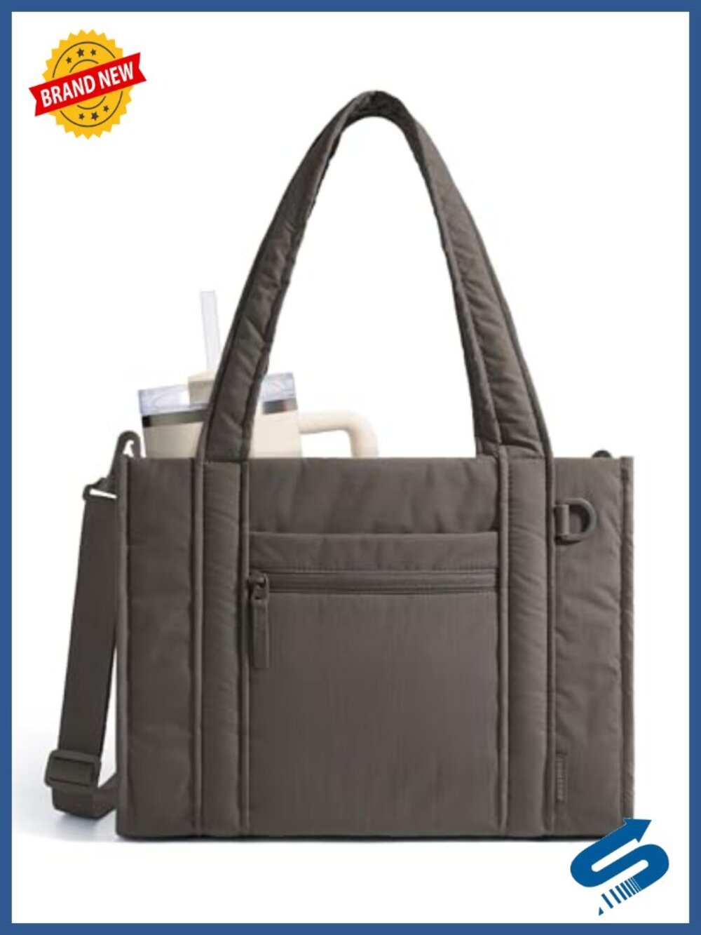Quilted Nylon Tote Bag Crossbody with Zipper